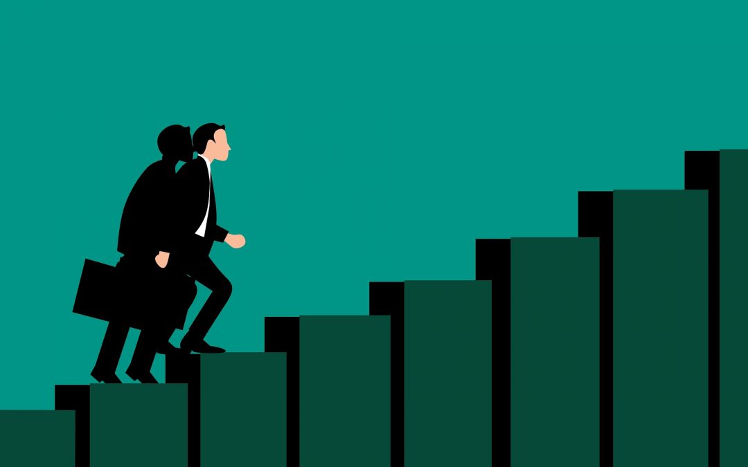 Illustration of business man climbing stairs.