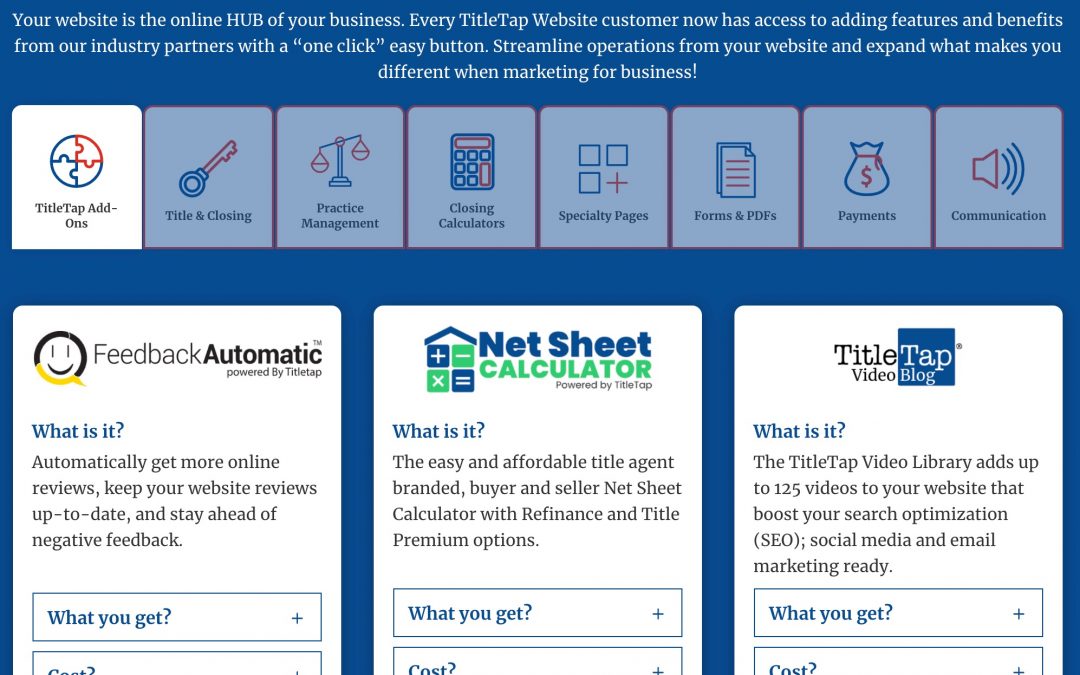 TitleTap Adds Website Integrations for Qualia, Closer’s Choice, Alanna.ai, Zoccam and more to their HUB